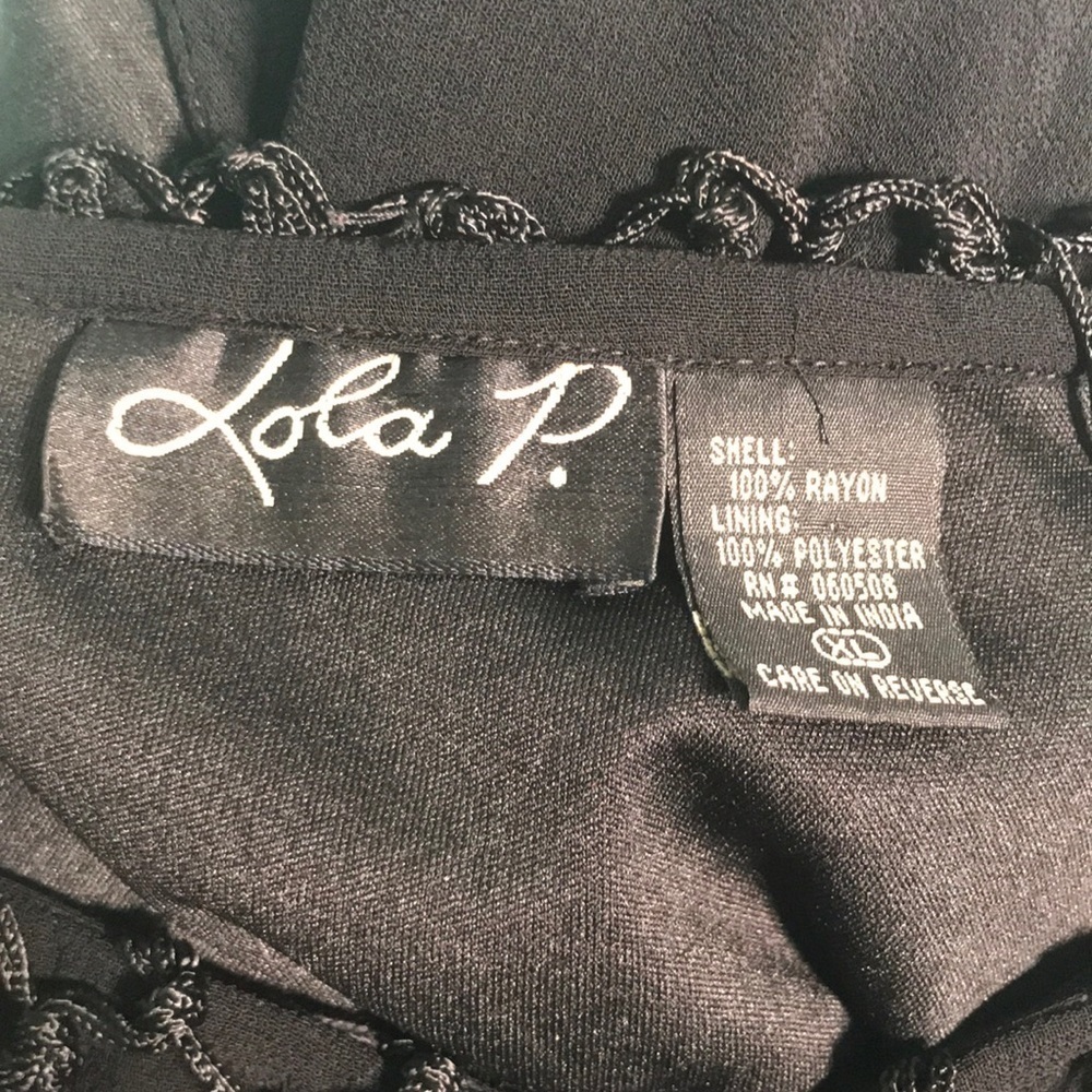 Lola P black v neck tassel shirt sleeve blouse size XL - Picture 5 of 5